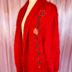 1980s Red mohair coatigan, unbranded, size 18