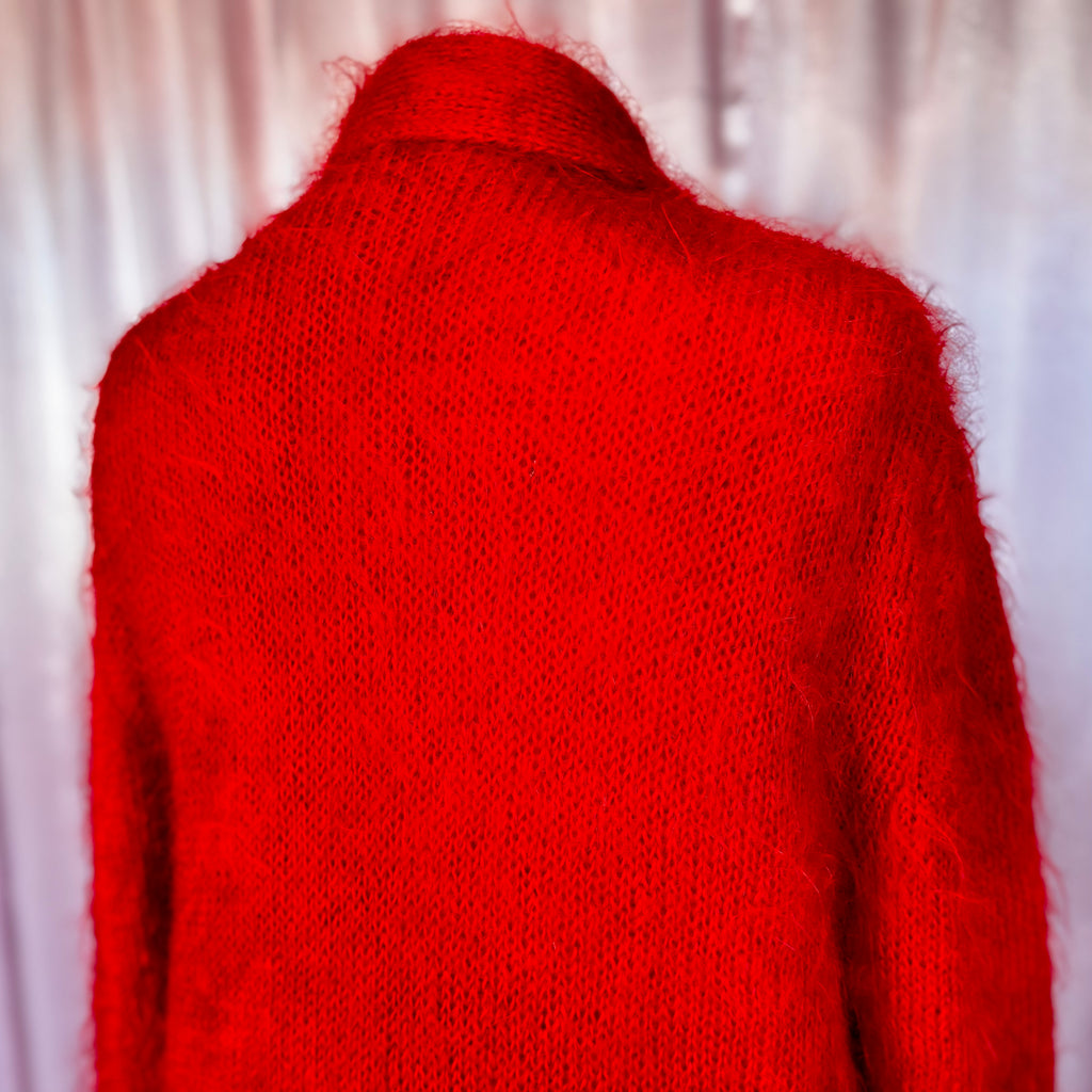 1980s Red mohair coatigan, unbranded, size 18