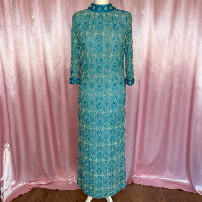 1960s Blue embellished dress, by Ma Cherie, size 10