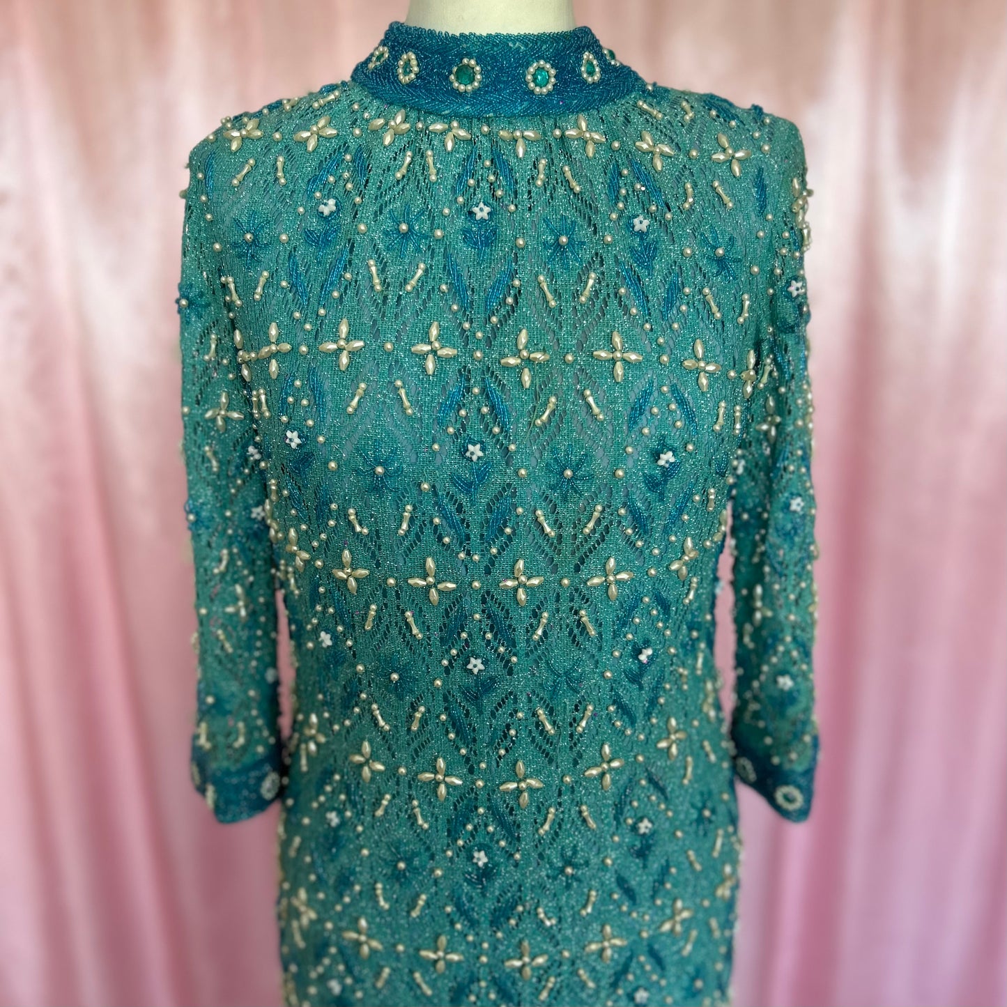 1960s Blue embellished dress, by Ma Cherie, size 10