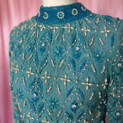 1960s Blue embellished dress, by Ma Cherie, size 10