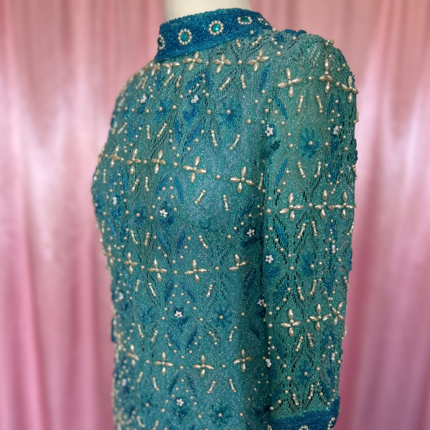 1960s Blue embellished dress, by Ma Cherie, size 10