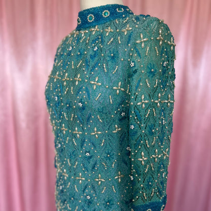 1960s Blue embellished dress, by Ma Cherie, size 10