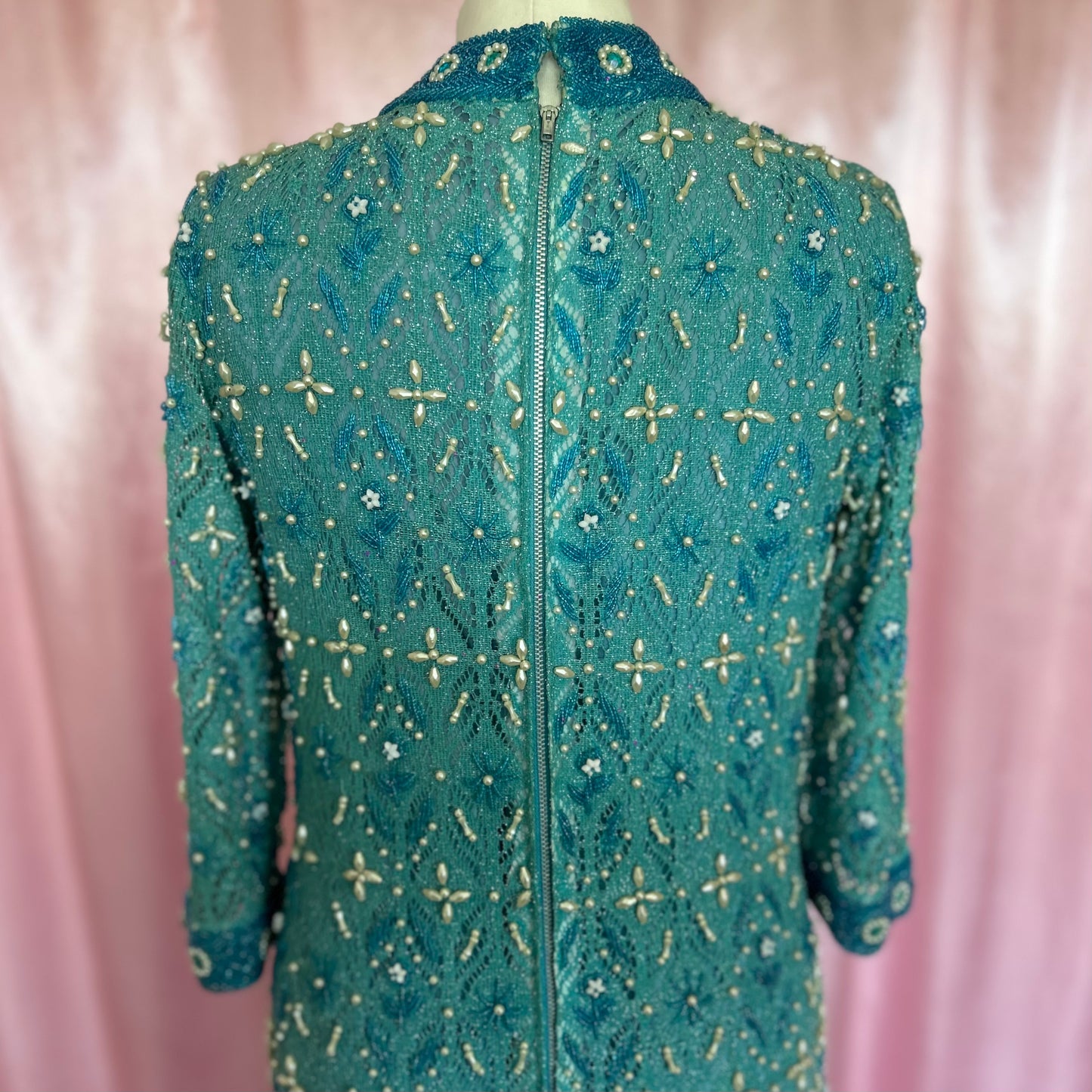 1960s Blue embellished dress, by Ma Cherie, size 10