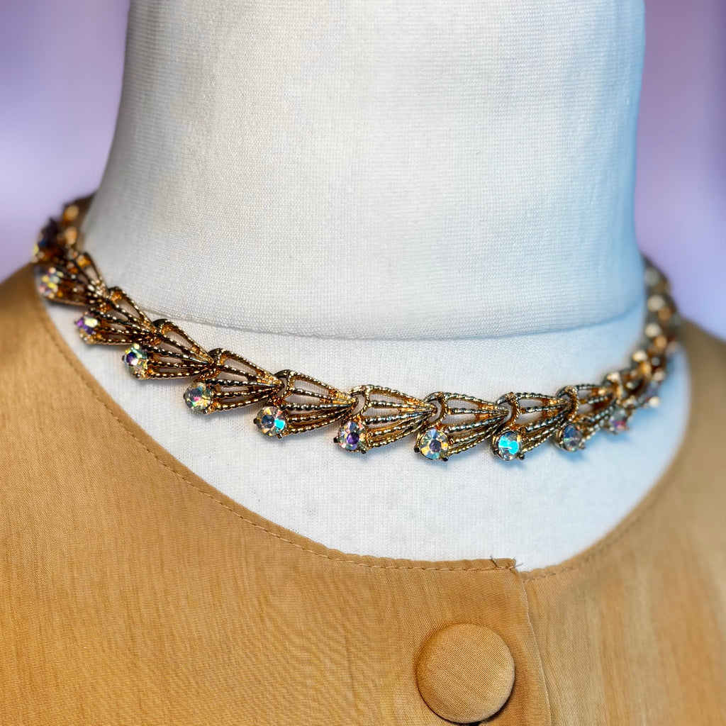 1980s Gold AB diamanté necklace