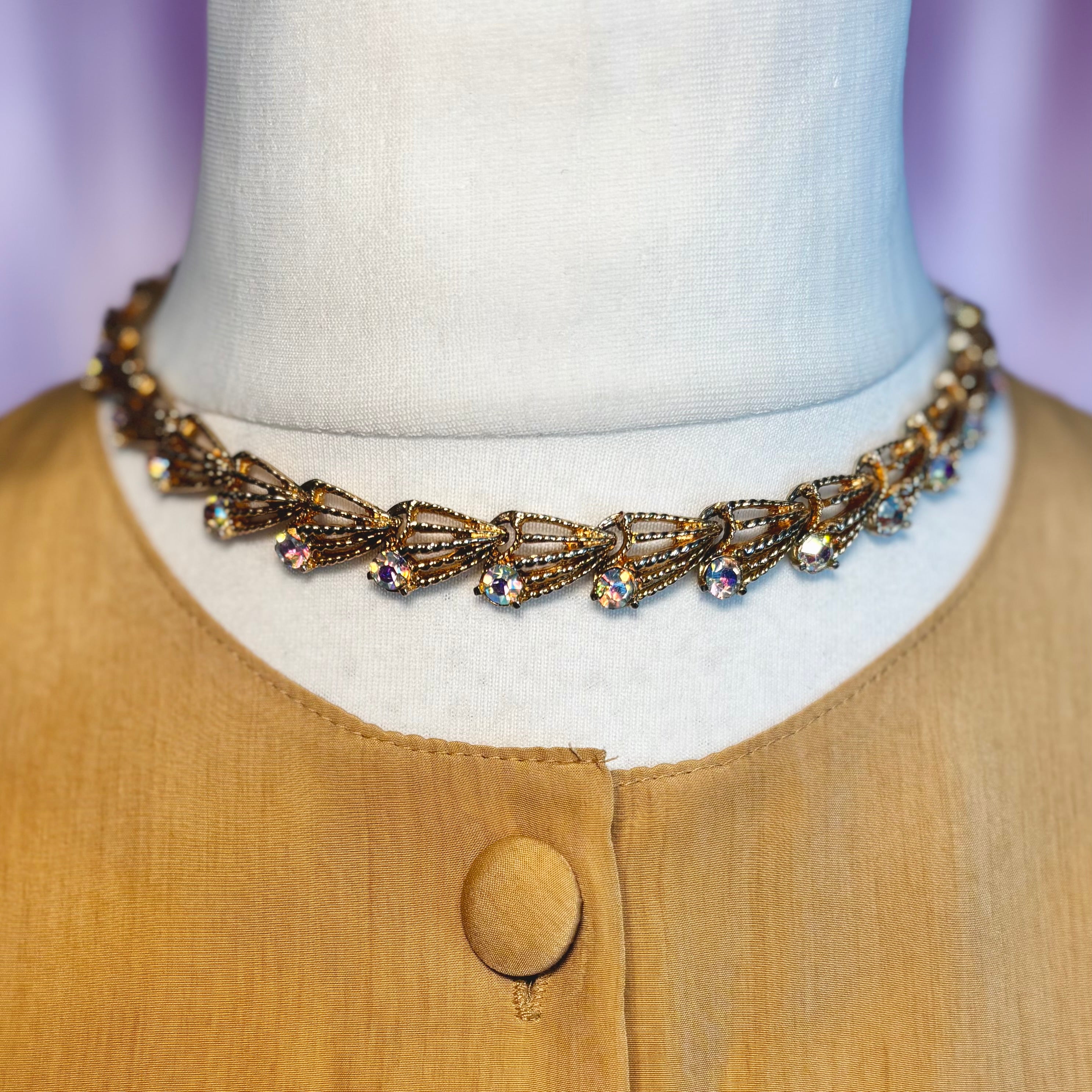 1980s Gold AB diamanté necklace
