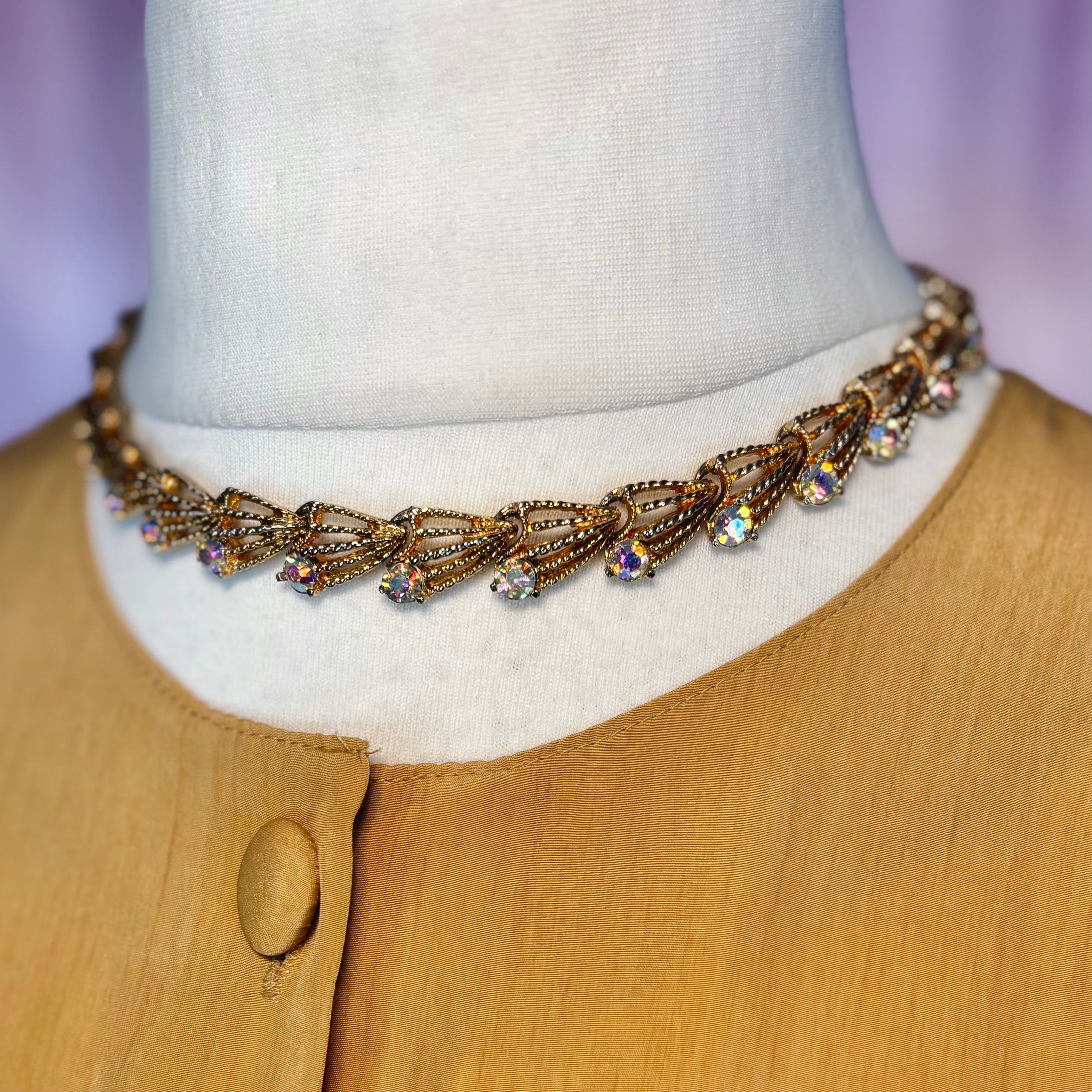 1980s Gold AB diamanté necklace