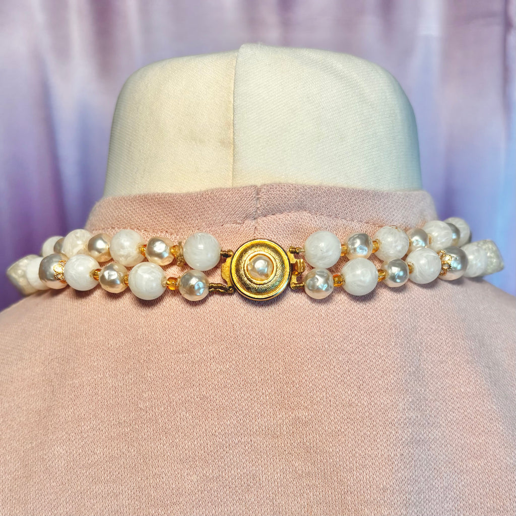 1980s White & pearl effect bead necklace