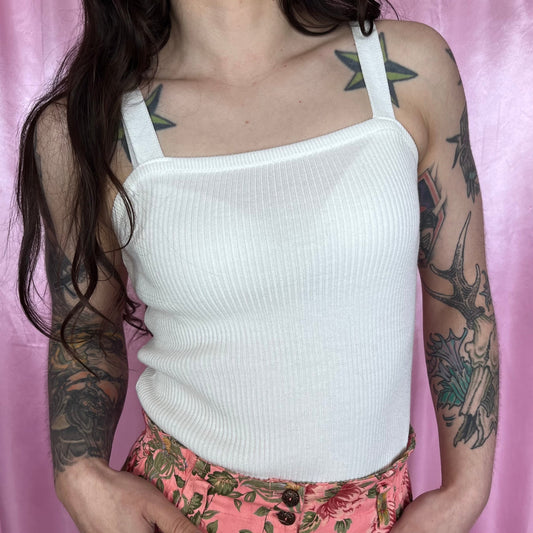 1990s Cream ribbed crop top, unbranded, size 6/8