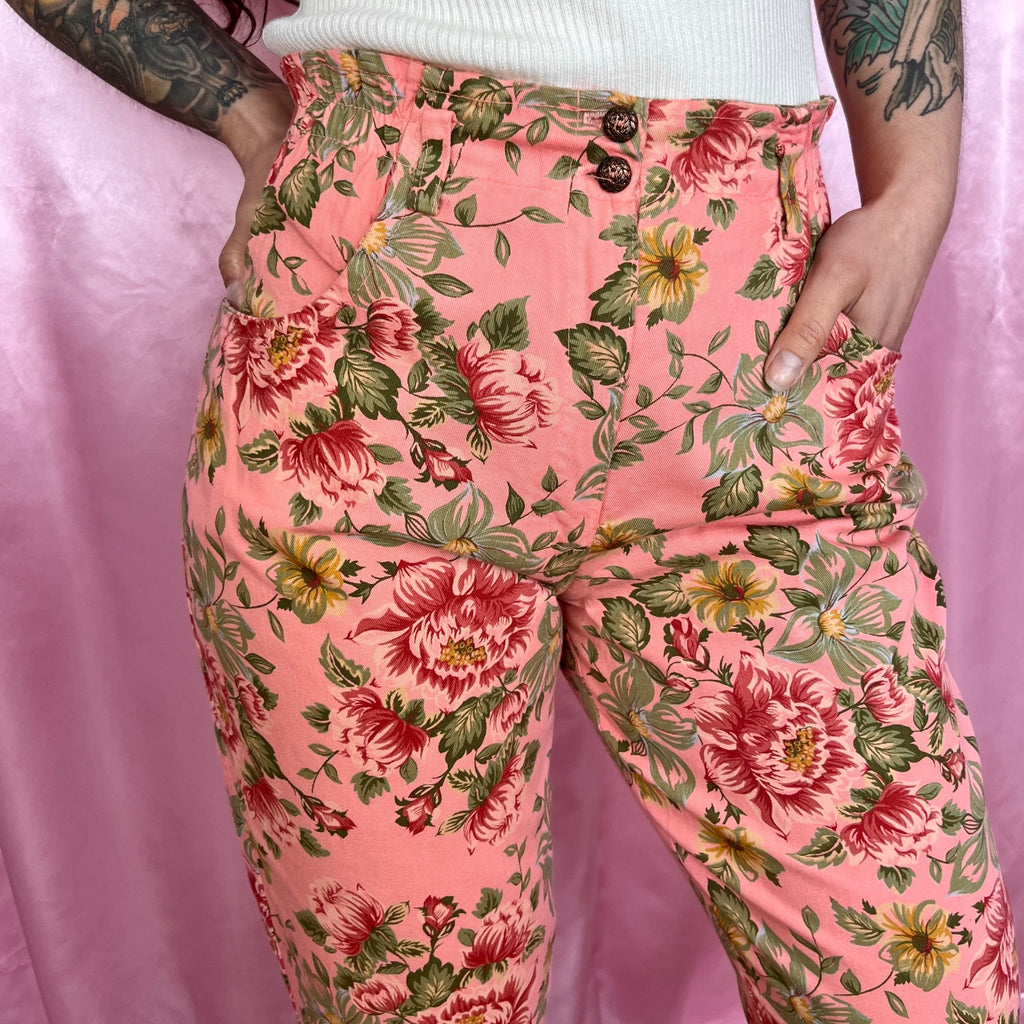 1980s Pink floral mom jeans, Unbranded, size 10
