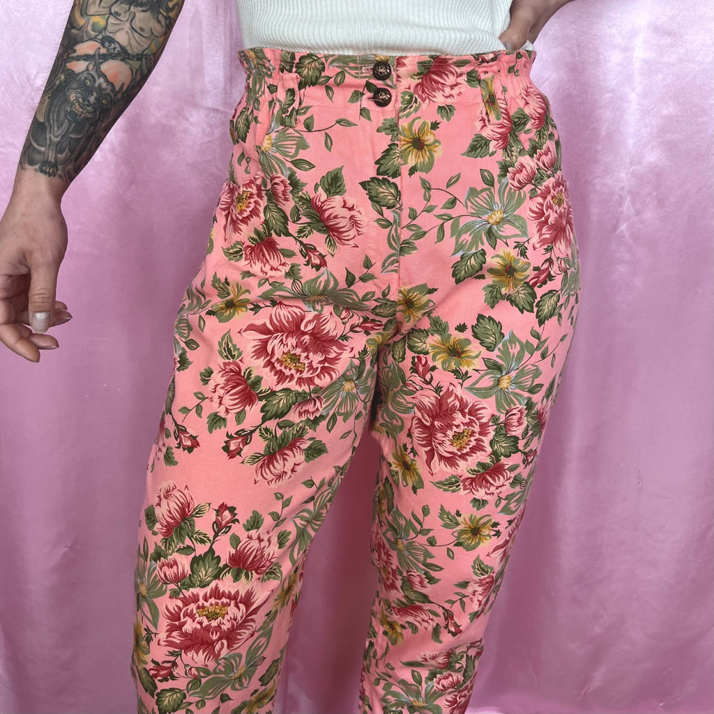 1980s Pink floral mom jeans, Unbranded, size 10
