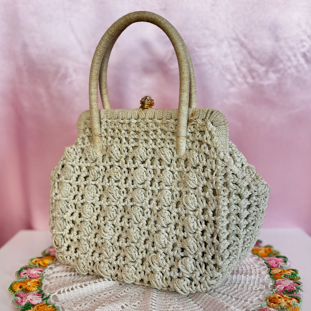 1960s Cream crochet handbag