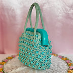 1960s Turquoise crochet beaded bag