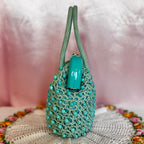 1960s Turquoise crochet beaded bag