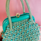 1960s Turquoise crochet beaded bag