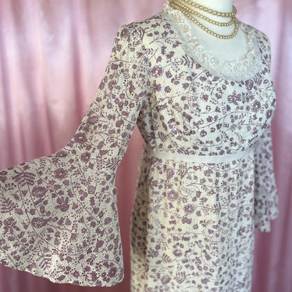 1960s Floral lace midaxi dress, handmade, size 10