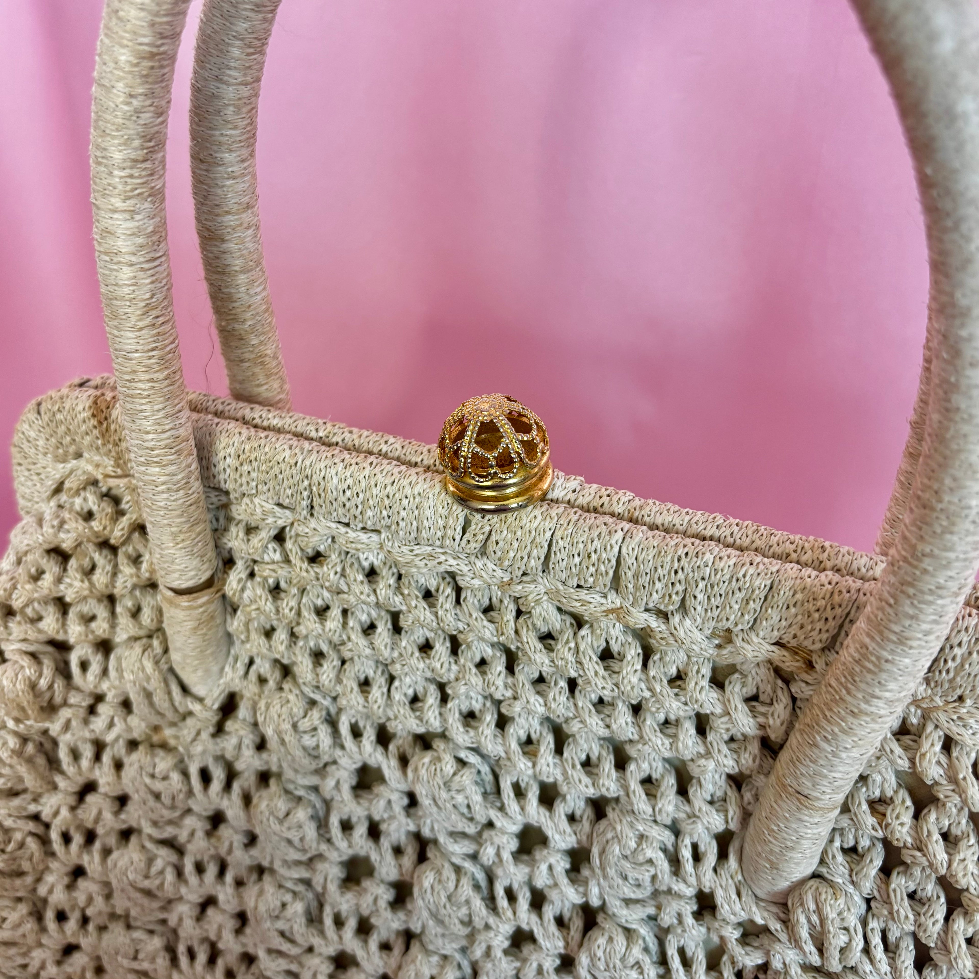 1960s Cream crochet handbag