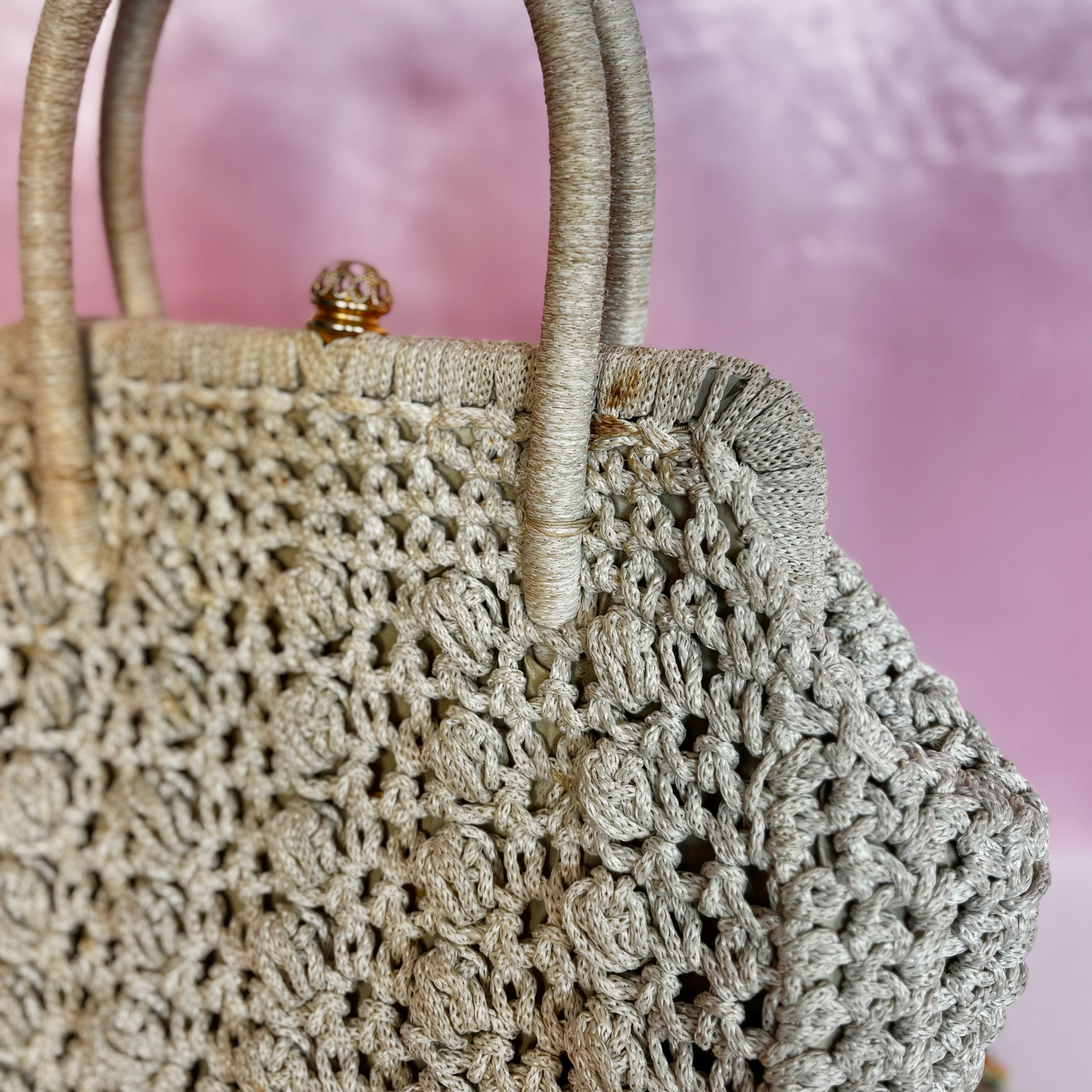 1960s Cream crochet handbag