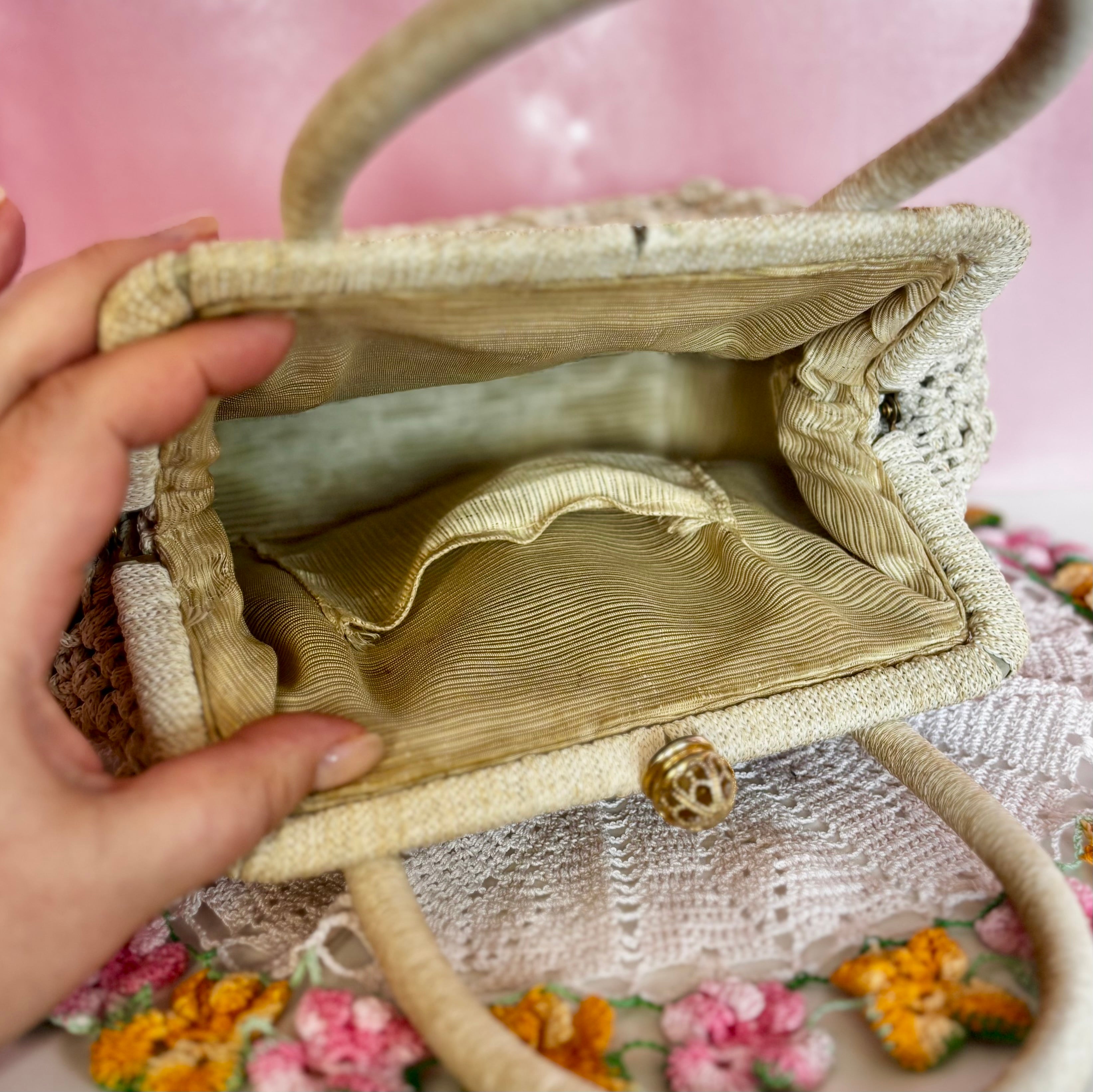 1960s Cream crochet handbag