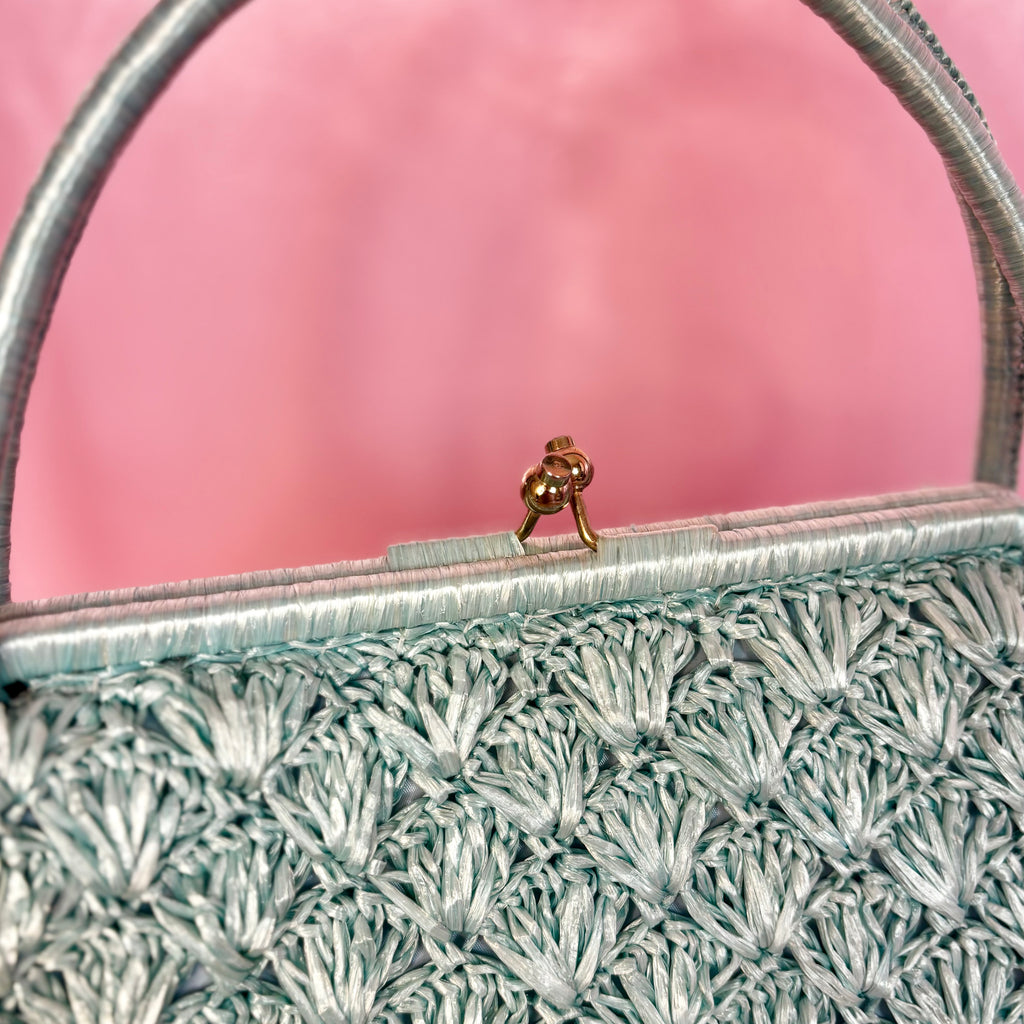 1960s Blue crochet raffia bag