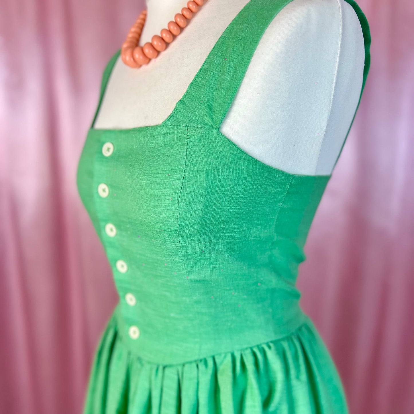 1980s Green fit & flare dress, handmade, size 8