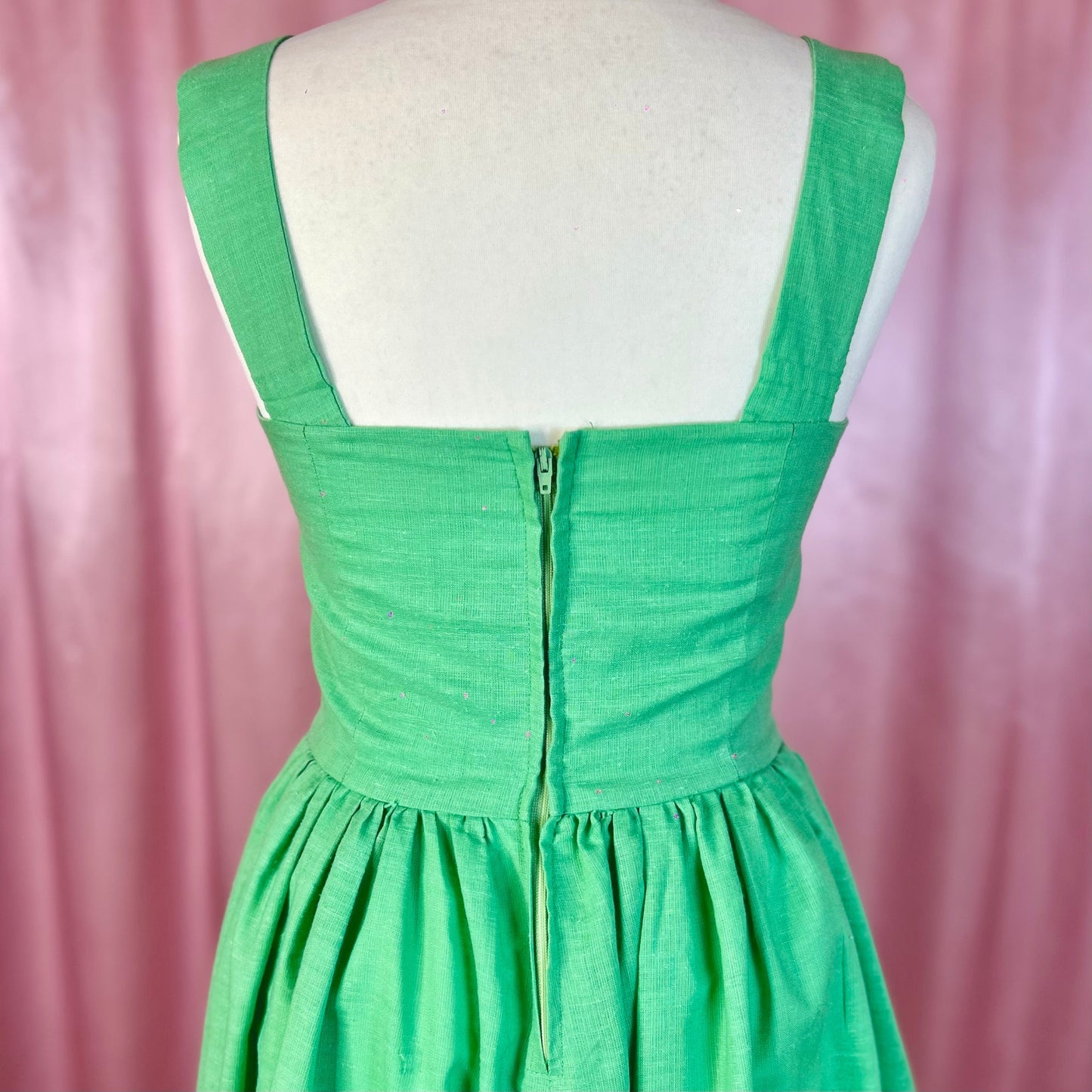 1980s Green fit & flare dress, handmade, size 8