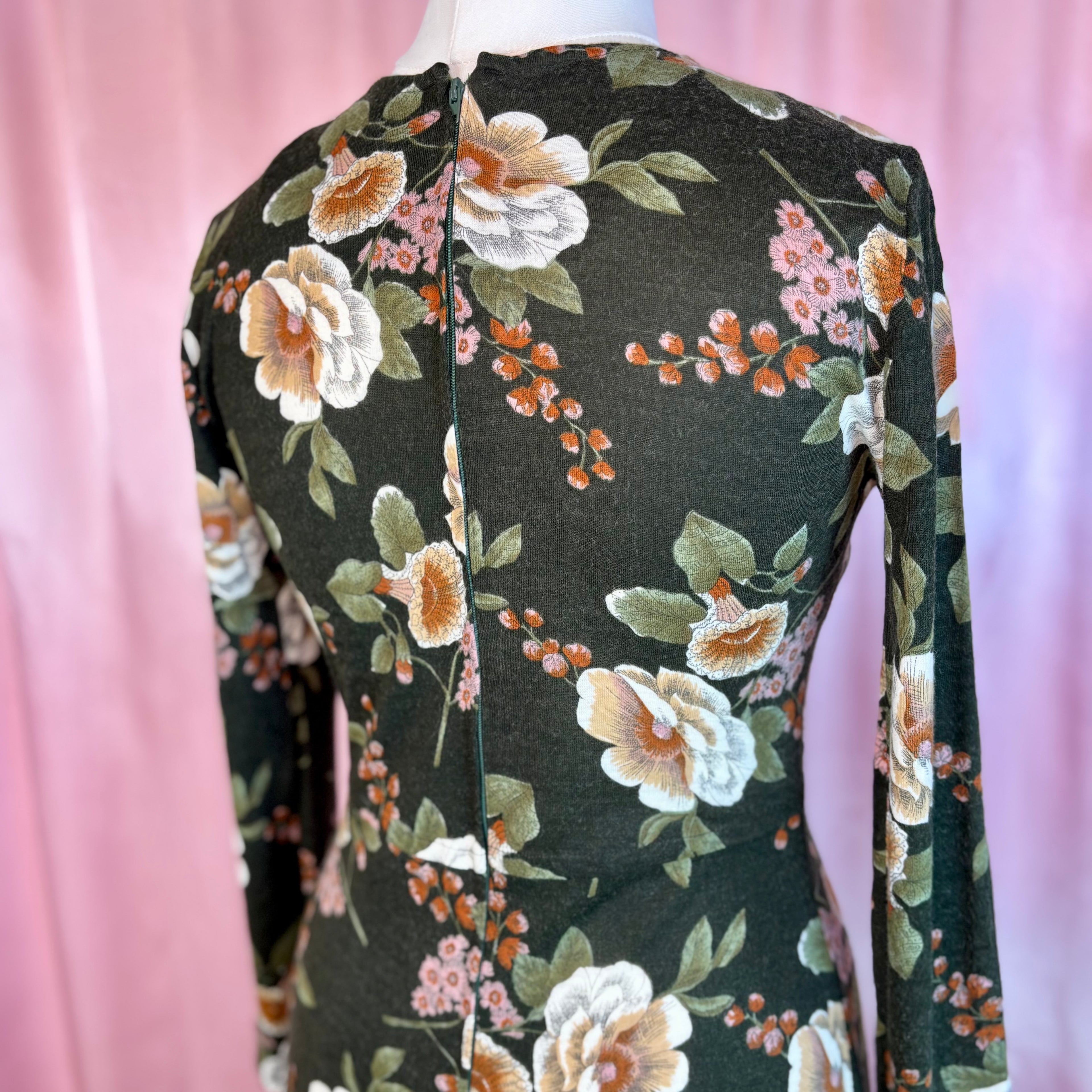 1970s floral jersey maxi dress, by Eastex, size 12