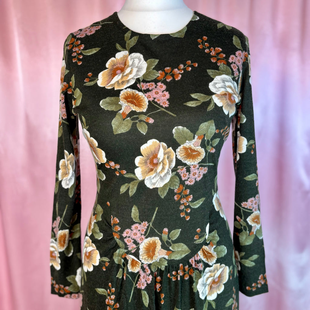 1970s floral jersey maxi dress, by Eastex, size 12