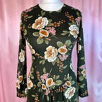 1970s floral jersey maxi dress, by Eastex, size 12