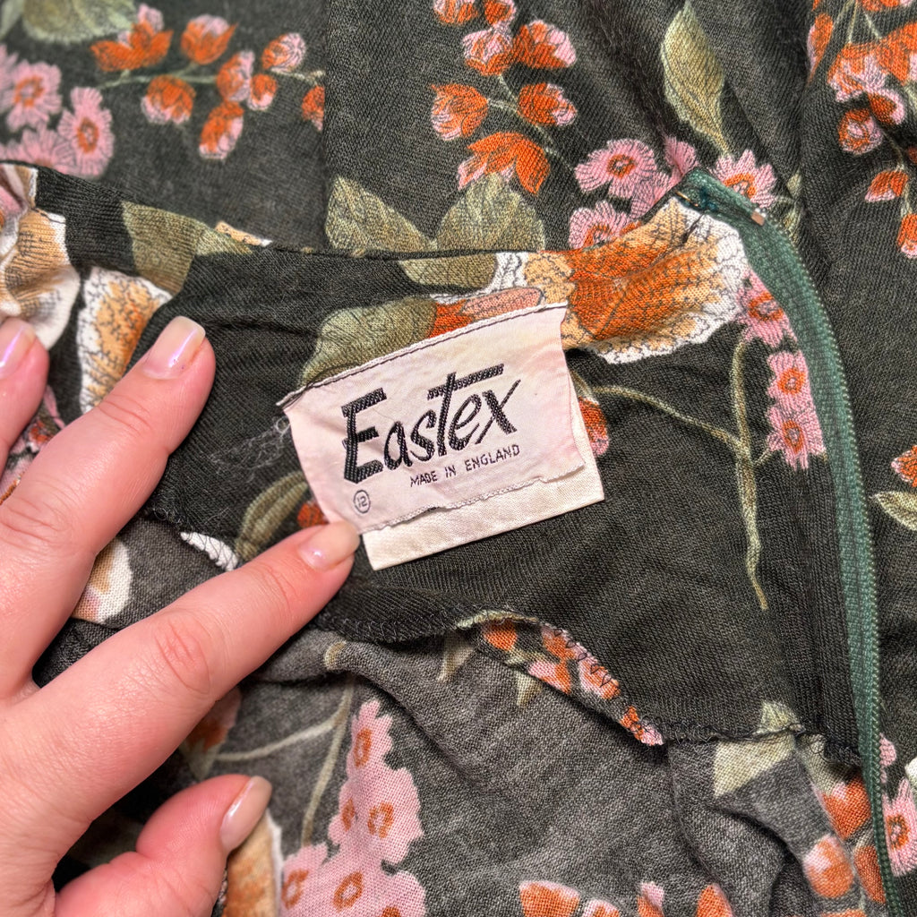 1970s floral jersey maxi dress, by Eastex, size 12