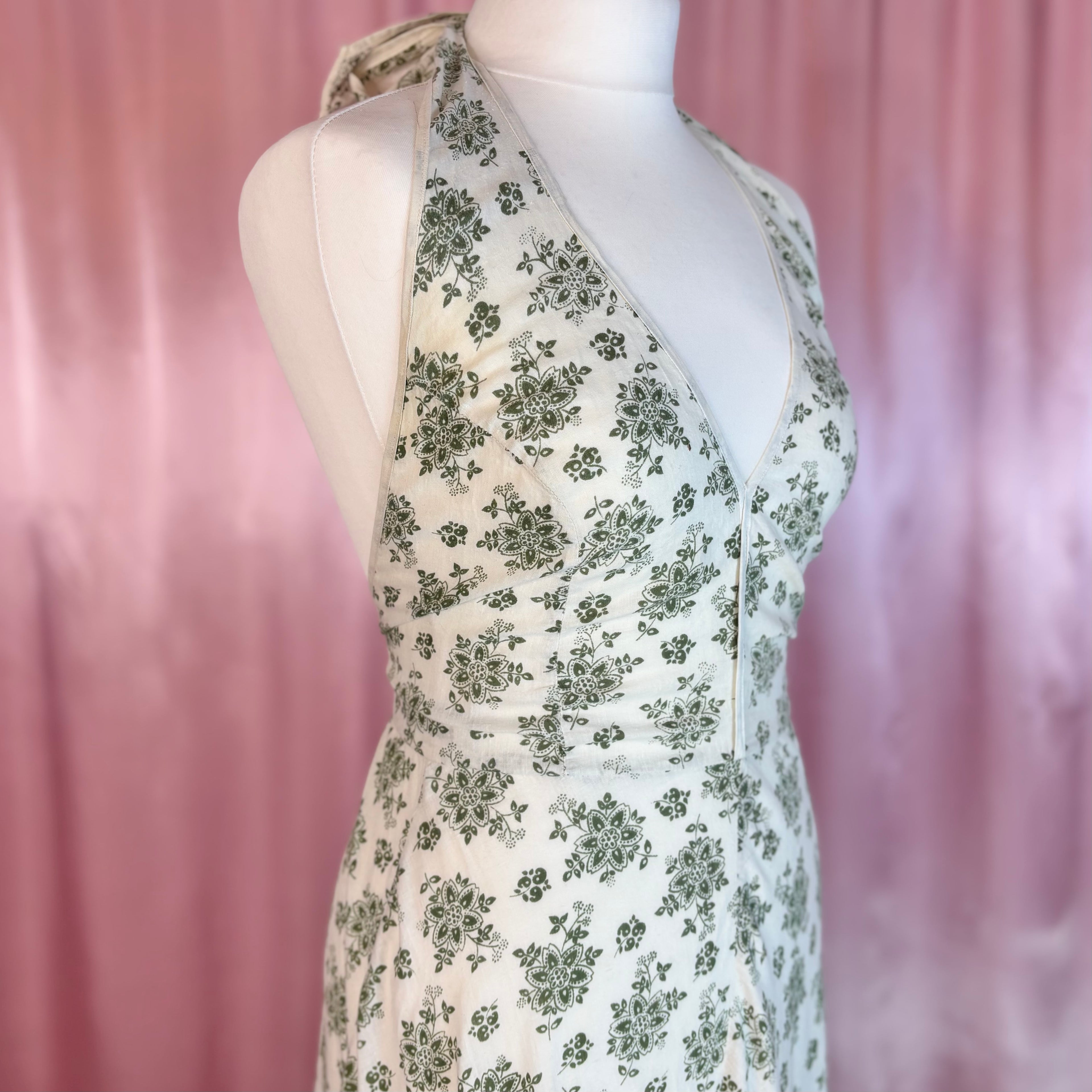 1960s/70s Patterned halter dress, by Laura Ashley, size 8