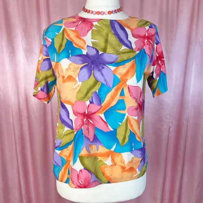 1980s Tropical floral print top, by Tess, size 12