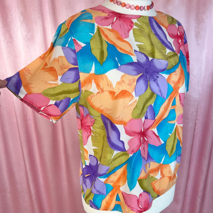 1980s Tropical floral print top, by Tess, size 12