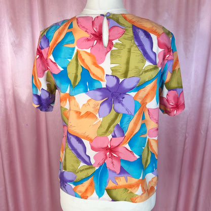 1980s Tropical floral print top, by Tess, size 12