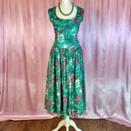 1950s Green floral dress, handmade, size 8