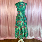 1950s Green floral dress, handmade, size 8