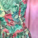 1950s Green floral dress, handmade, size 8