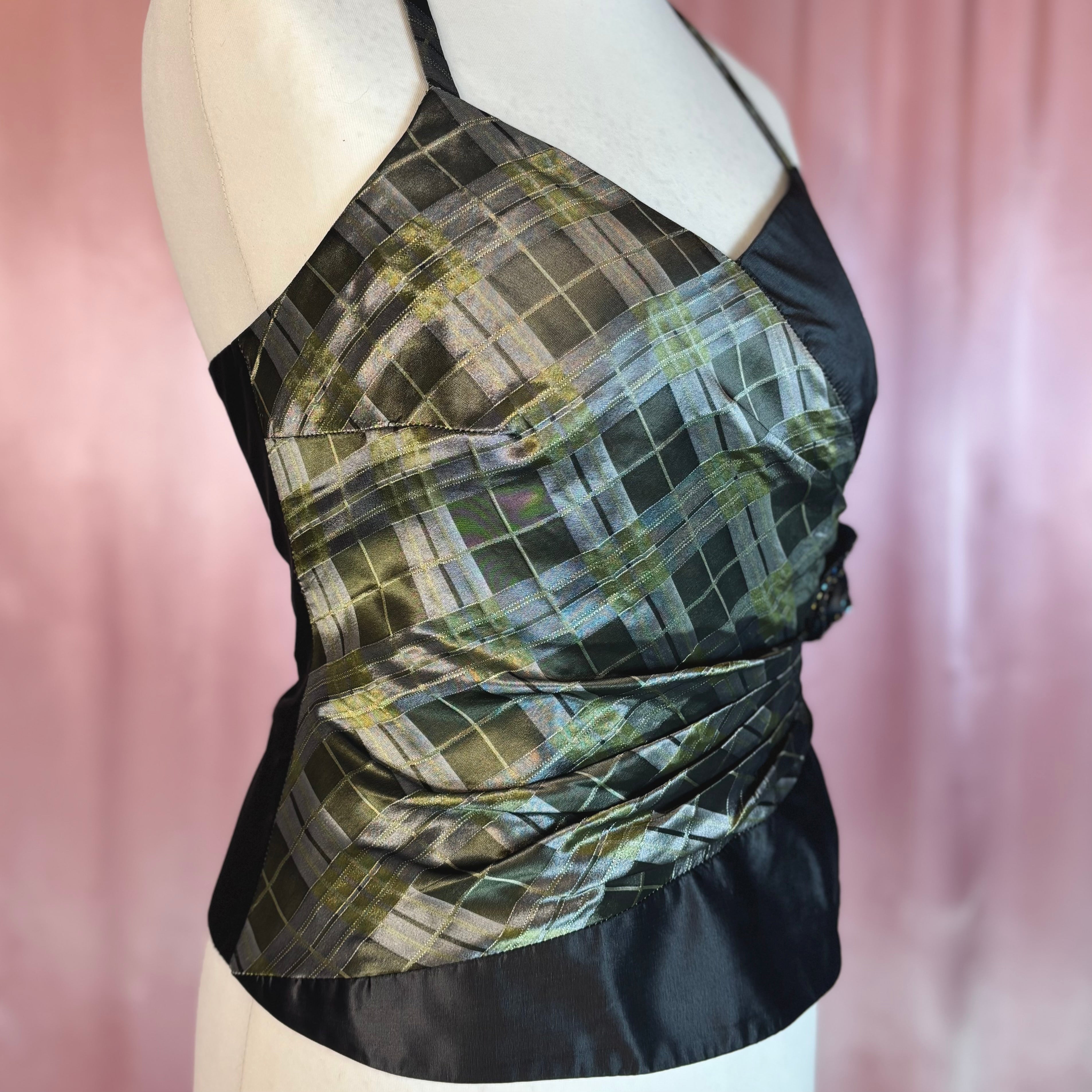 Y2K Khaki tartan bustier, by Frank Usher, size 14