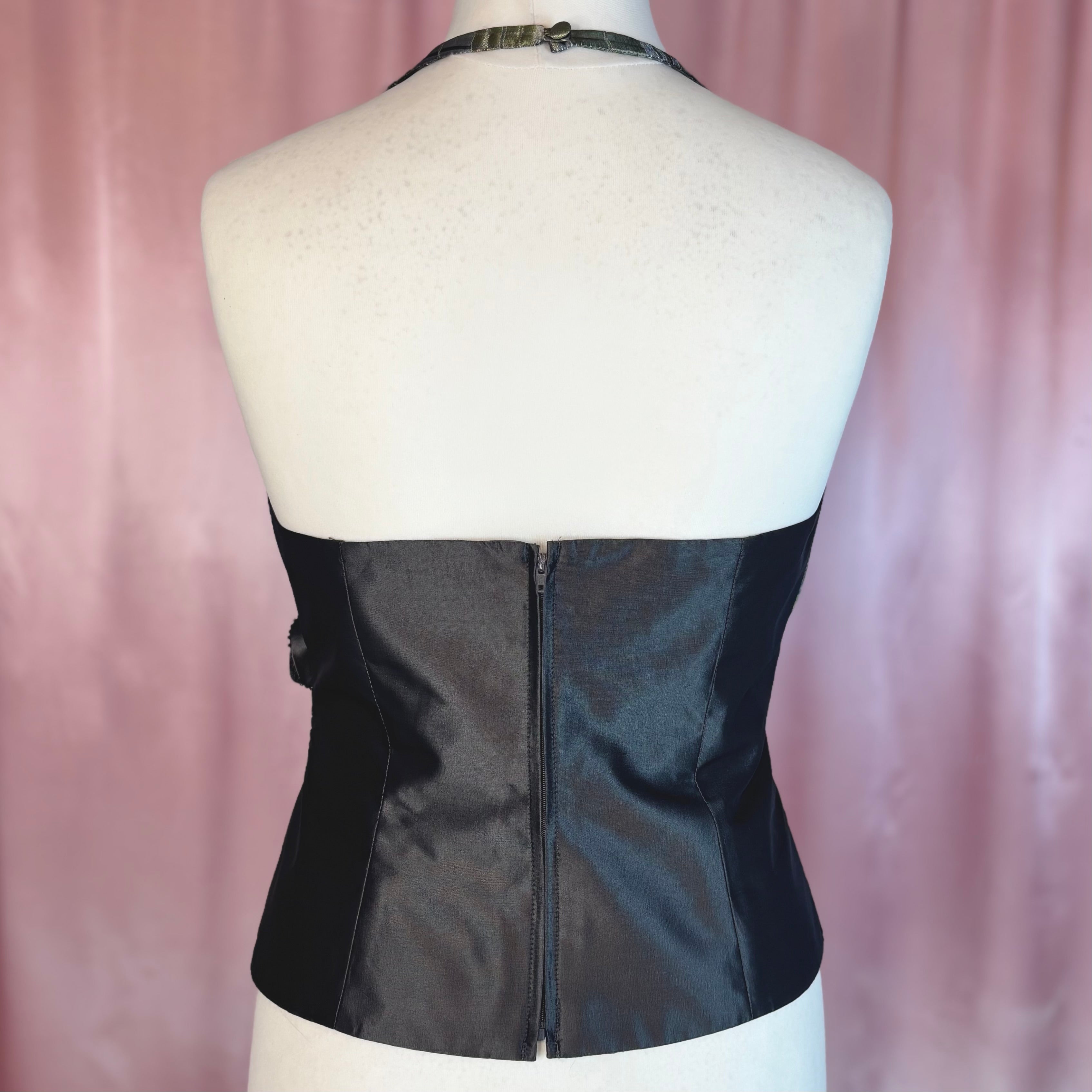Y2K Khaki tartan bustier, by Frank Usher, size 14