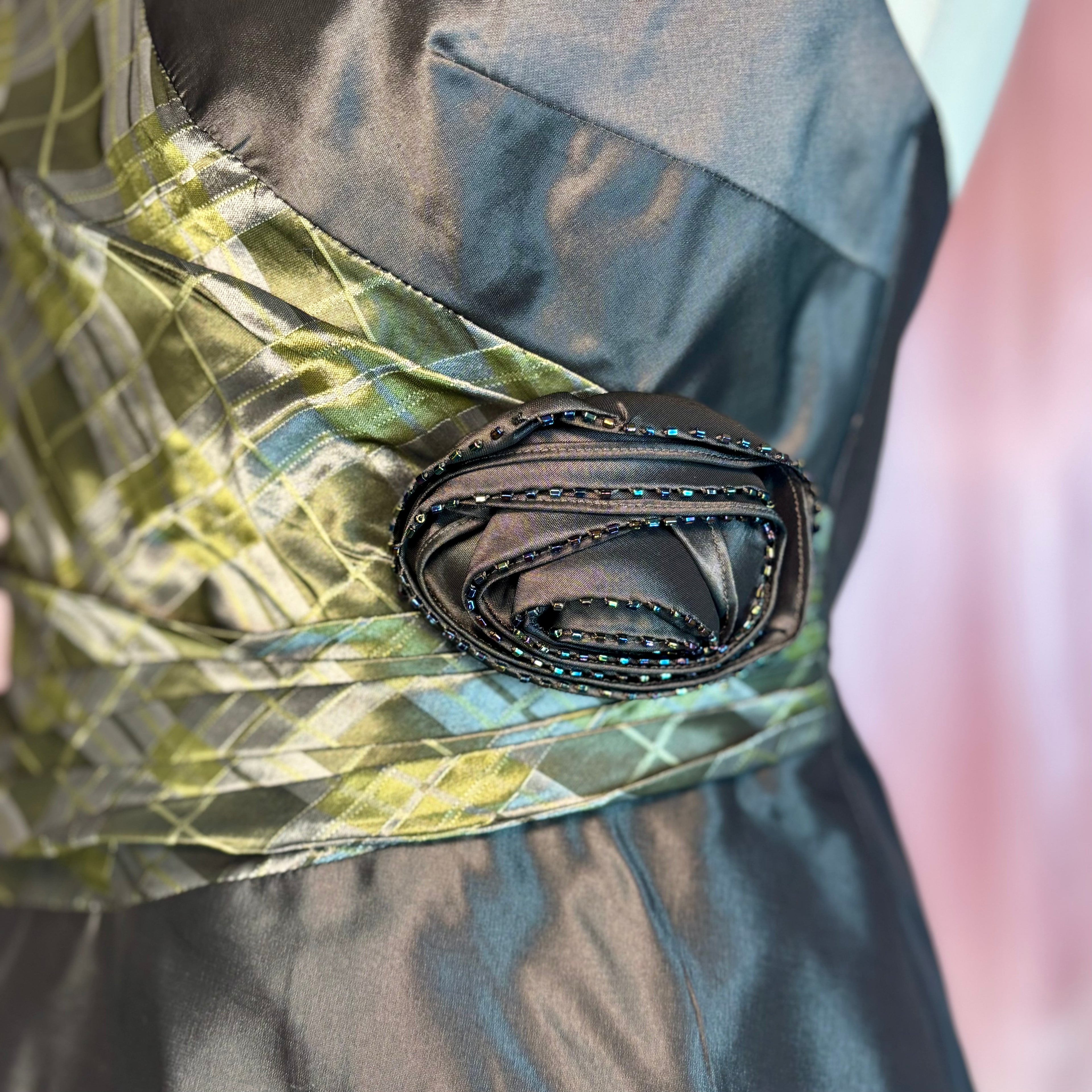 Y2K Khaki tartan bustier, by Frank Usher, size 14