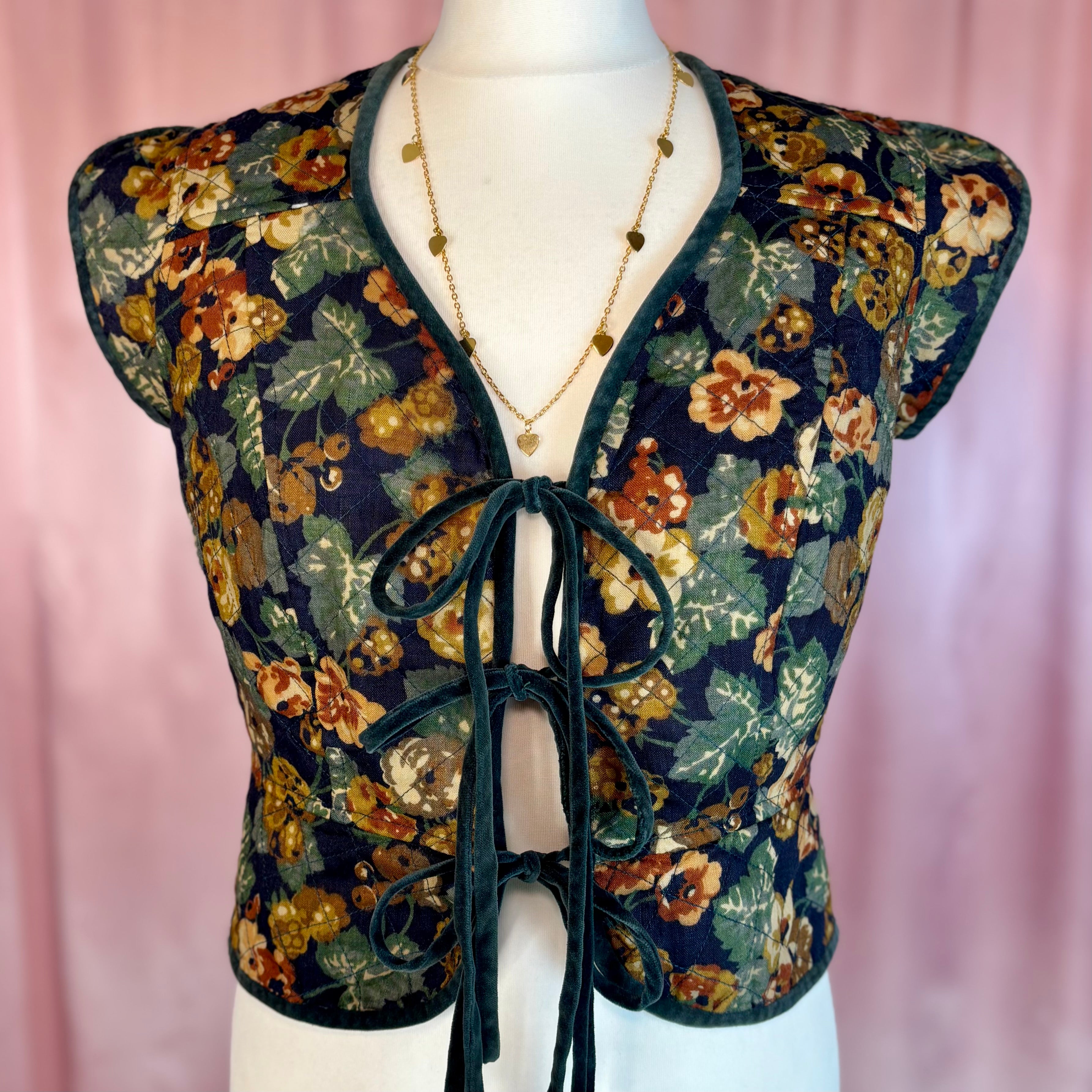1970s Floral quilted gilet, by Anna Belinda, size 10