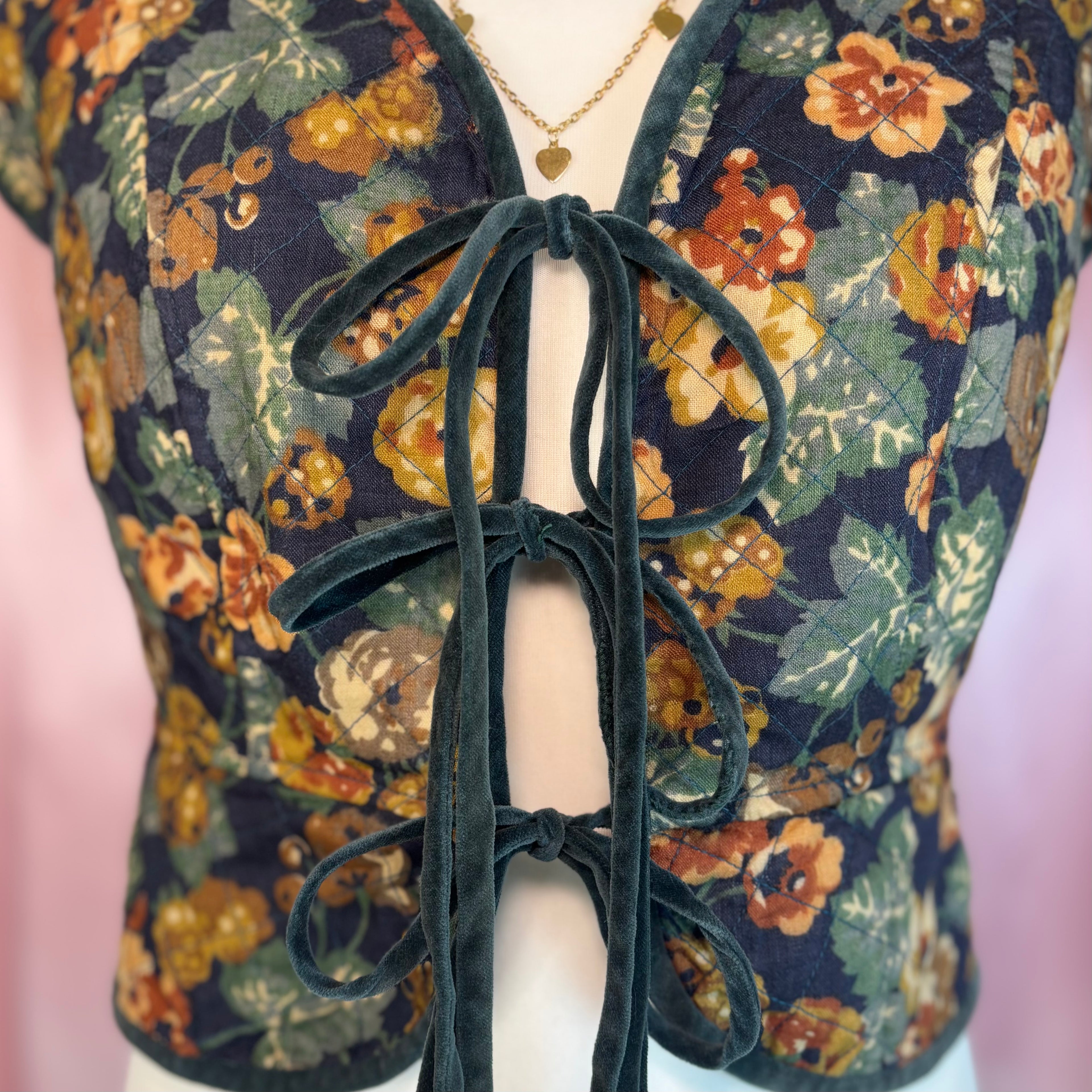 1970s Floral quilted gilet, by Anna Belinda, size 10