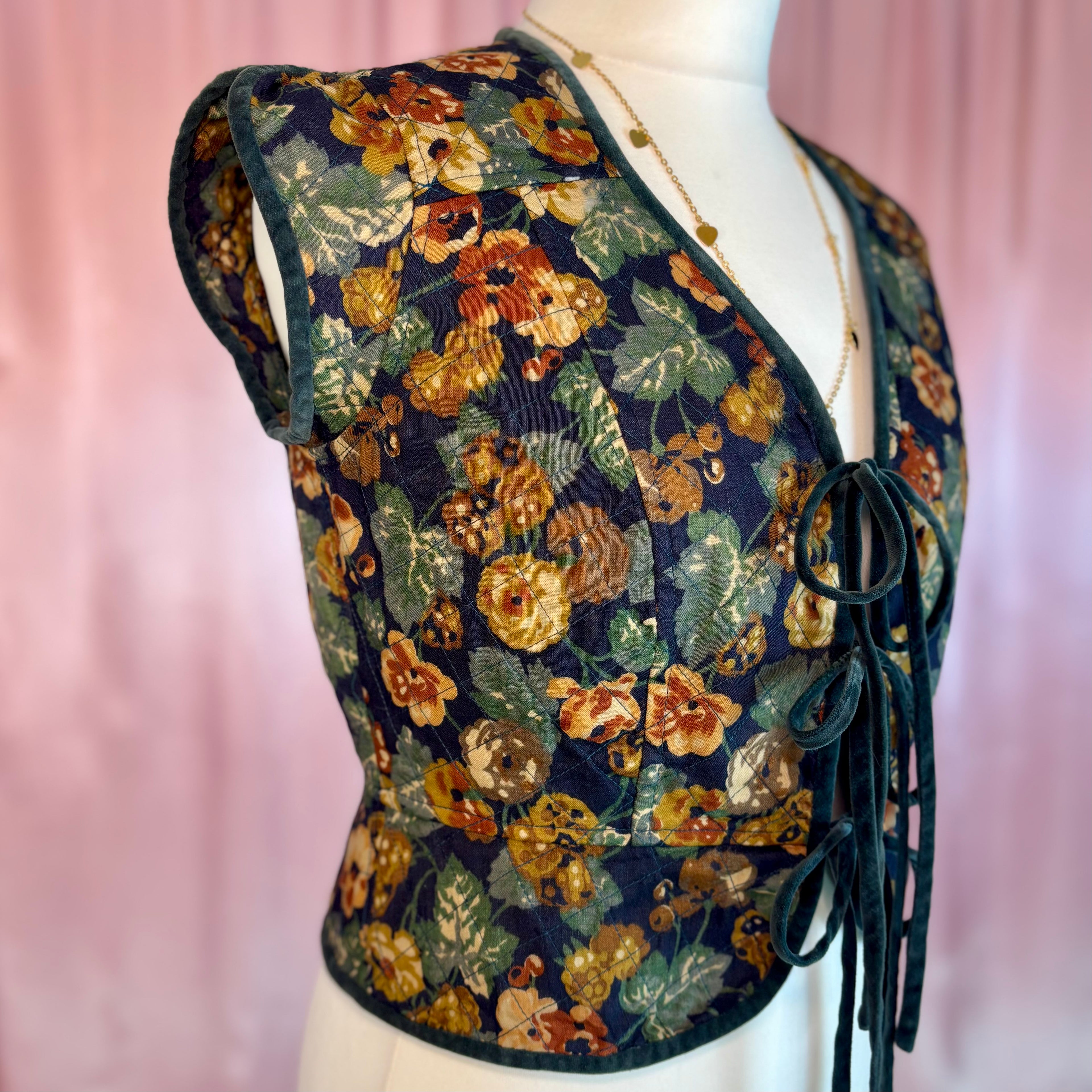 1970s Floral quilted gilet, by Anna Belinda, size 10