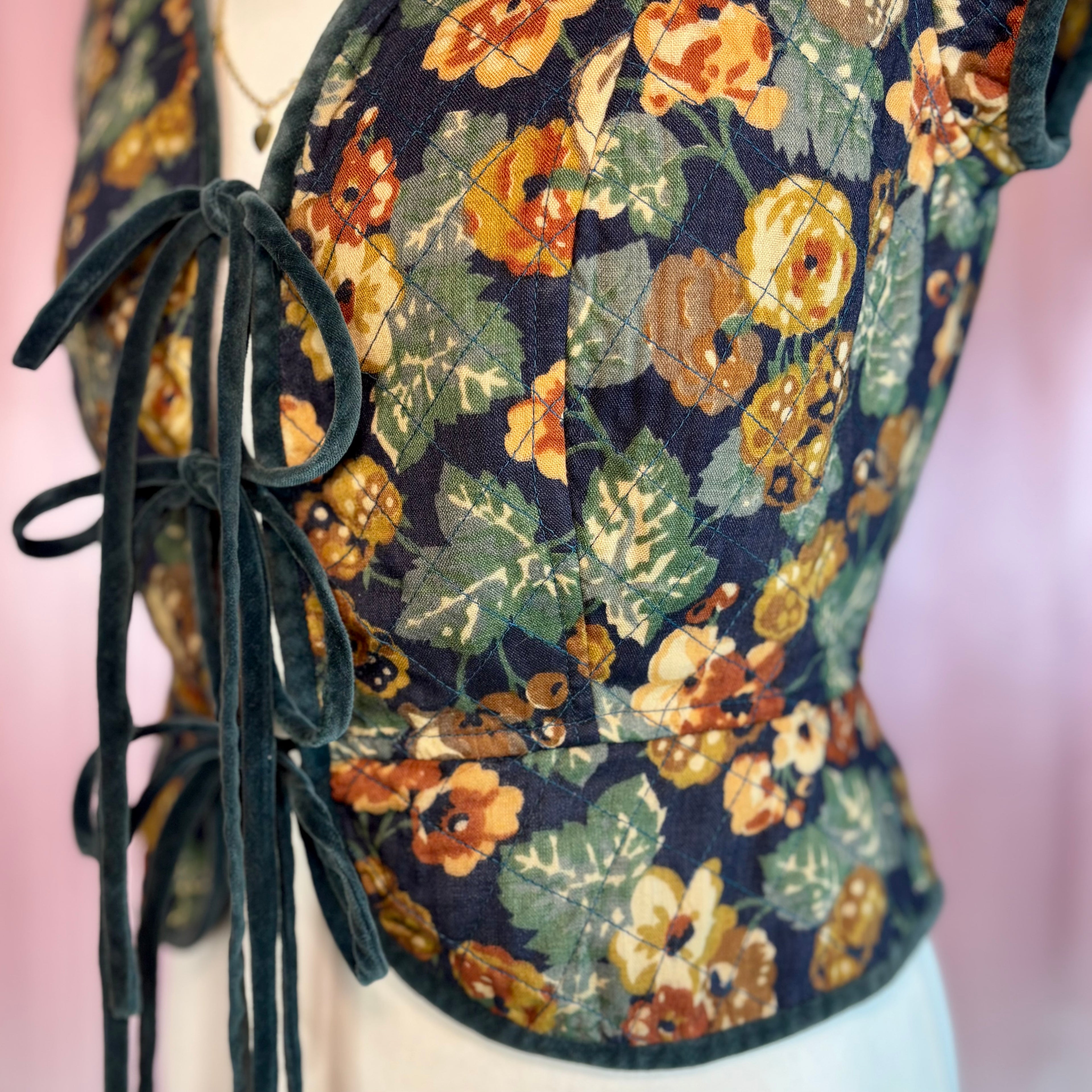 1970s Floral quilted gilet, by Anna Belinda, size 10