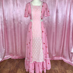1970 Pink floral prairie dress, handmade, size 6