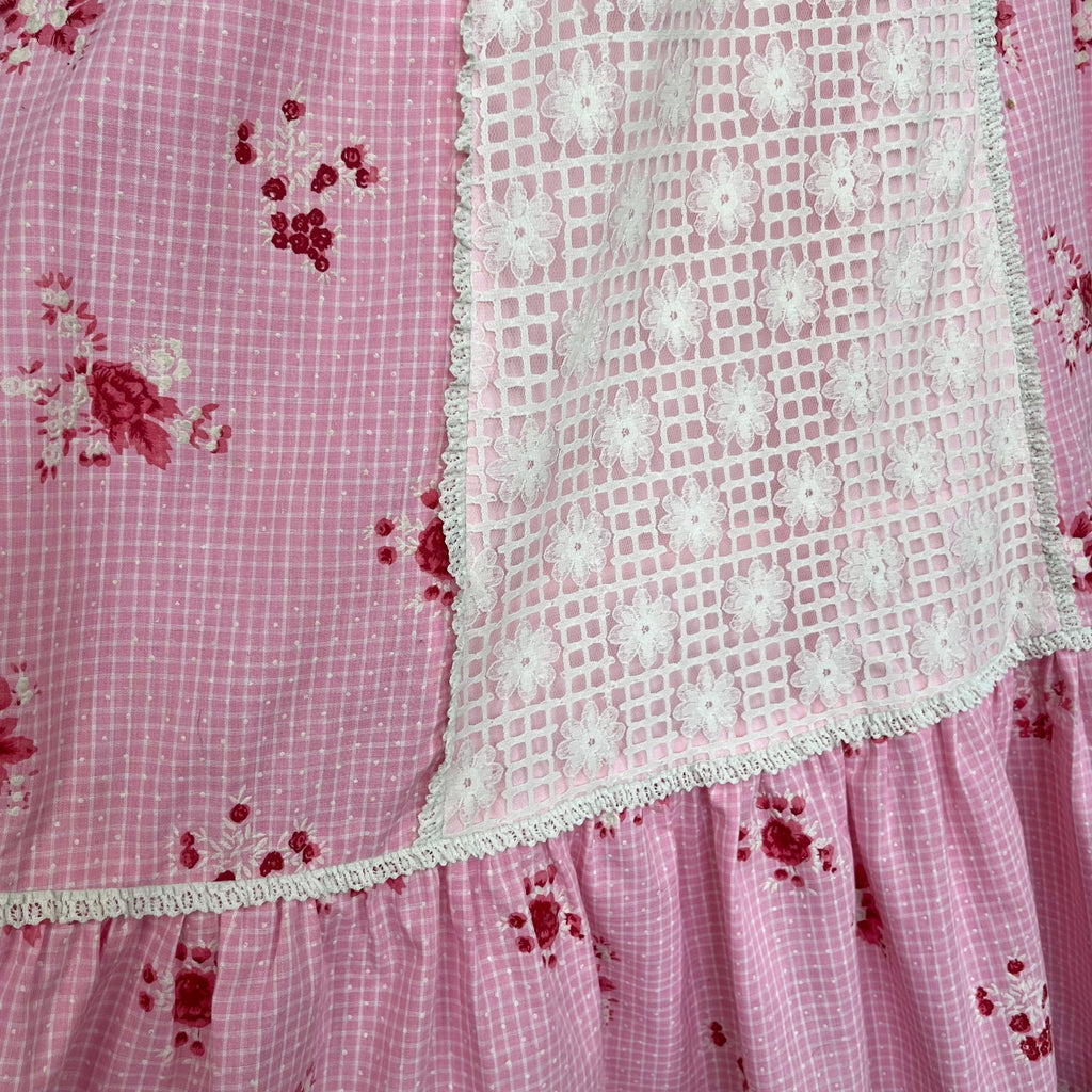 1970 Pink floral prairie dress, handmade, size 6
