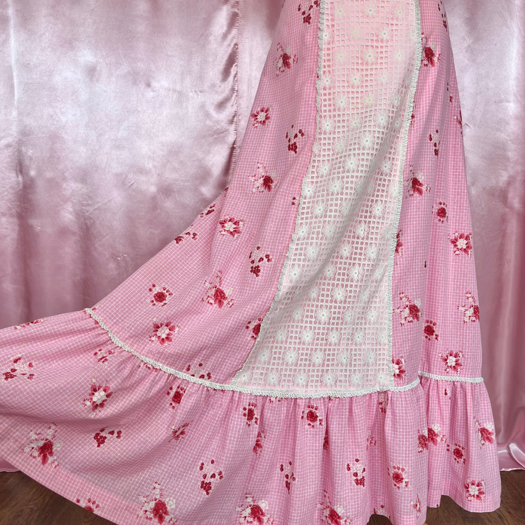1970 Pink floral prairie dress, handmade, size 6