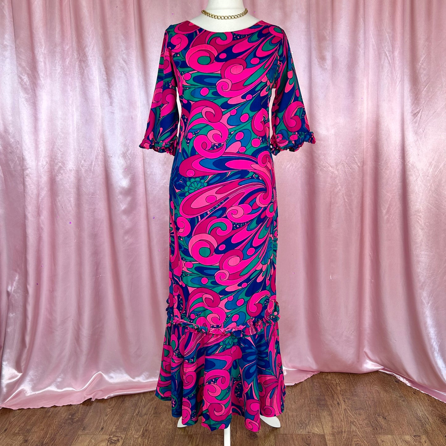 1960s Psychedelic maxi dress, handmade, size 14