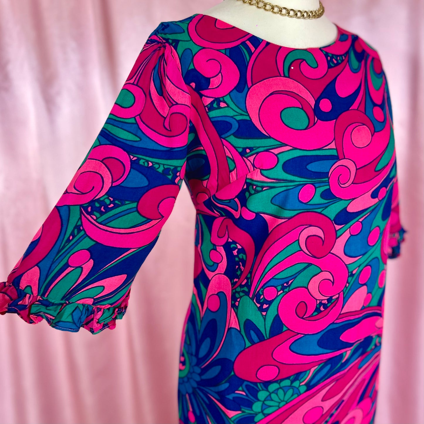 1960s Psychedelic maxi dress, handmade, size 14