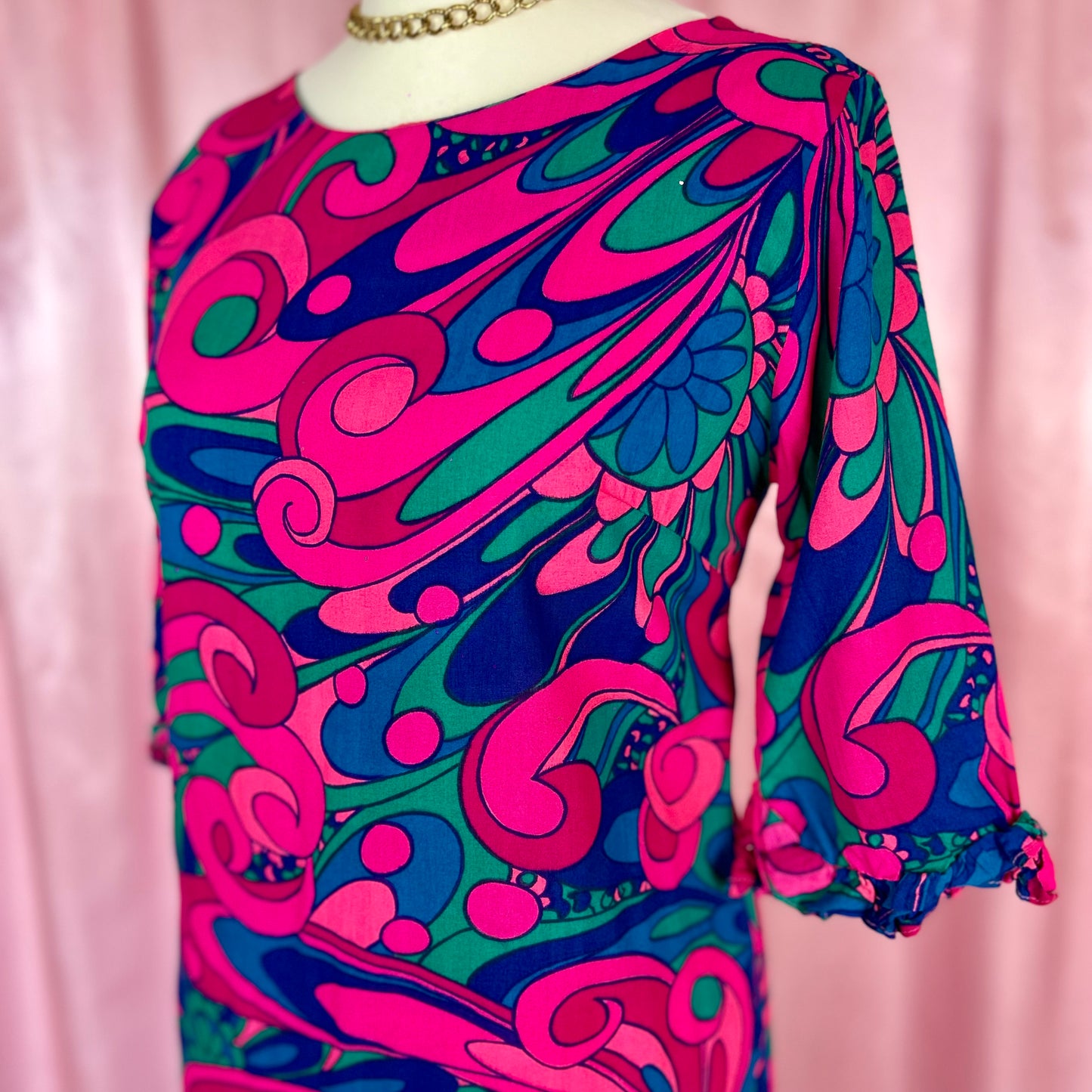 1960s Psychedelic maxi dress, handmade, size 14